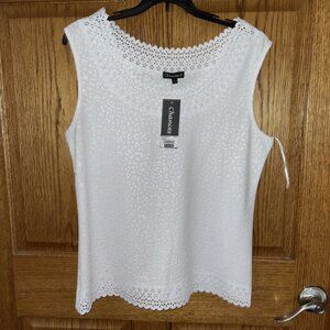 Chances R - NEW - Women’s Large- Sleeveless - Top - White - Scalloped- Eyelet